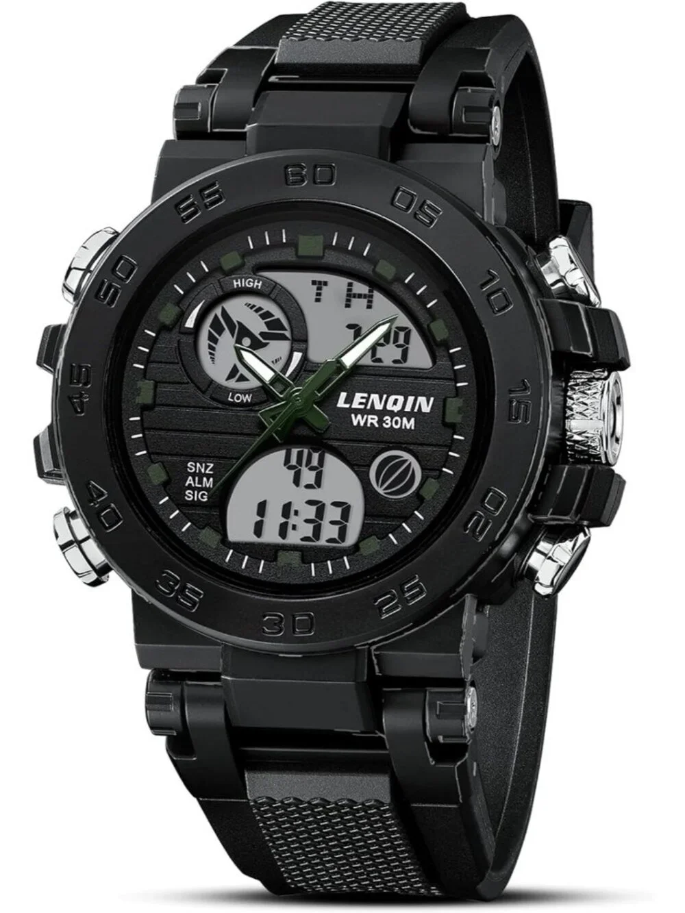 Men's Black Green Digital Military Survival Tactical Outdoor Waterproof Watch